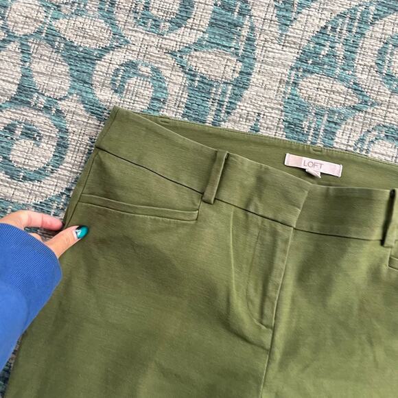 LOFT Marisa Fit Olive Green Capri Pants with Cuffed Hem & Belt - Size 10 - Picture 6 of 10